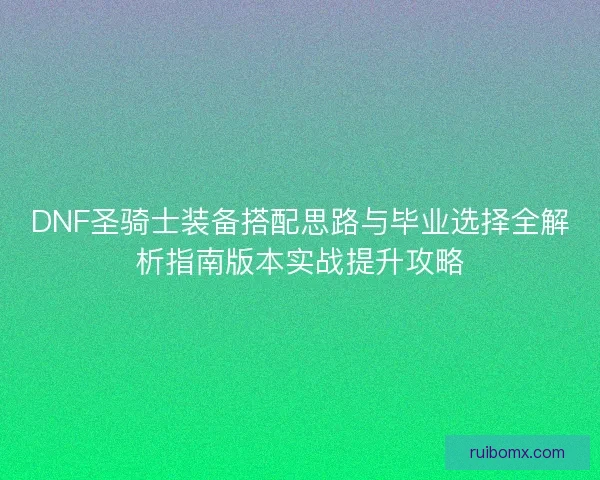 DNF圣骑士装备搭配思路与毕业选择全解析指南版本实战提升攻略